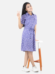 Girls Lavender Polyester Polka Shirt Dress