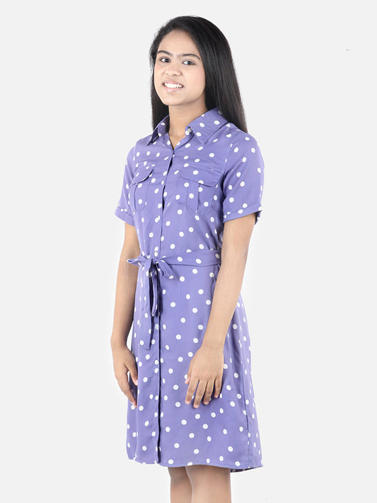 Girls Lavender Polyester Polka Shirt Dress