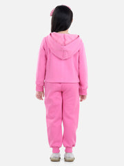 Girls Dark Pink Zebra Printed Hooded Track Suit Set