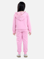 Girls Light Pink Zebra Printed Hooded Track Suit Set