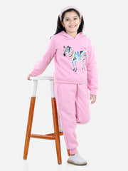 Girls Light Pink Zebra Printed Hooded Track Suit Set