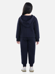 Girls Navy Zebra Printed Hooded Track Suit Set