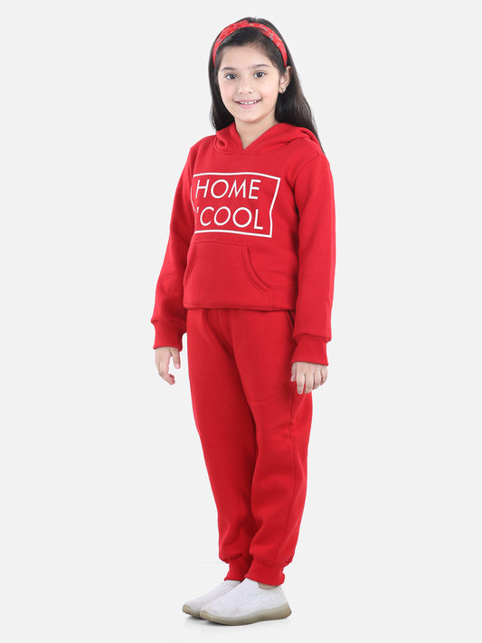 Girls Red Home S'Cool Printed Hooded Track Suit Set