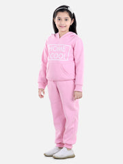 Girls Light Pink Home S'Cool Printed Hooded Track Suit Set