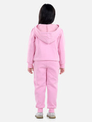 Girls Light Pink Home S'Cool Printed Hooded Track Suit Set