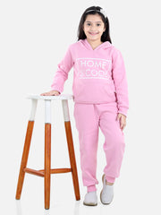 Girls Light Pink Home S'Cool Printed Hooded Track Suit Set