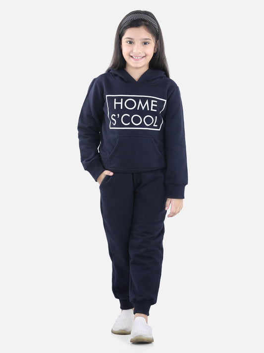 Girls Navy Home S'Cool Printed Hooded Track Suit Set