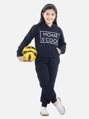 Girls Navy Home S'Cool Printed Hooded Track Suit Set