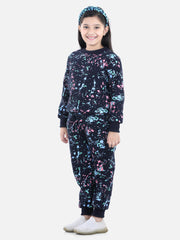 Girls Navy Base Splash Printed Track Suit Set