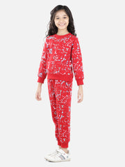 Girls Red Base Splash Printed Track Suit Set