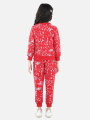 Girls Red Base Splash Printed Track Suit Set