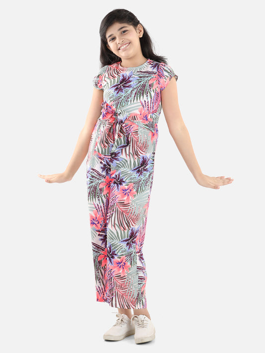 Girls Floral Printed Jumpsuit