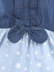 Girls Denim and Cotton Star Print Dress