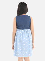 Girls Denim and Cotton Star Print Dress