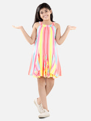 Girls Multi Colour Striped Panel Dress