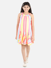 Girls Multi Colour Striped Panel Dress