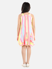 Girls Multi Colour Striped Panel Dress