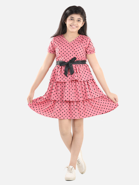 Girls Pink Polka Tiered Dress