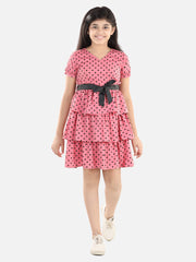 Girls Pink Polka Tiered Dress