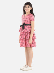 Girls Pink Polka Tiered Dress