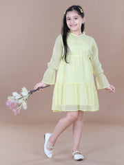 Yellow Self Design Polyester Dobby Dress