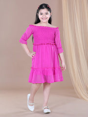 Fuchsia Self Design Polyester Dobby Dress