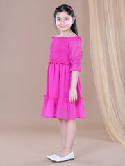 Fuchsia Self Design Polyester Dobby Dress