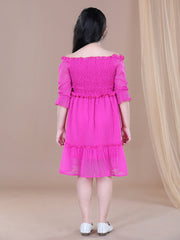 Fuchsia Self Design Polyester Dobby Dress