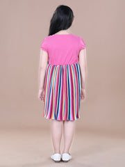 Girls Pink and Multi Coloured Stripe Pleated Dress