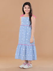 Girls Cotton Blue Star Printed Maxi Dress