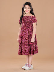 Girls Rayon  Smocked Off Shoulder Midi Dress