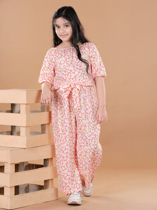 Girls Rayon Pink Offshoulder Jumpsuit