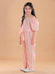 Girls Rayon Pink Offshoulder Jumpsuit