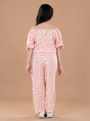 Girls Rayon Pink Offshoulder Jumpsuit