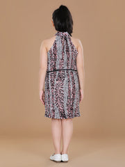 Girls PolyCrepe Pleated Tiger Print Dress