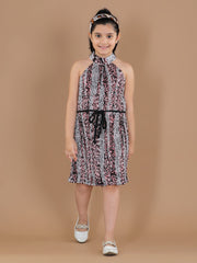 Girls PolyCrepe Pleated Tiger Print Dress