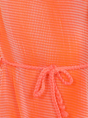 Girls PolyCrepe Pleated Orange Print Dress