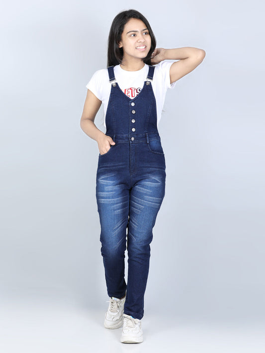 Girls Navy Denim Dungaree with Front Buttons ( T Shirt not provided)