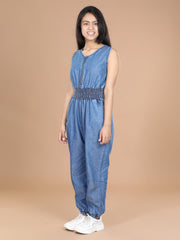 Girls Blue Denim Jumpsuit with front Zip