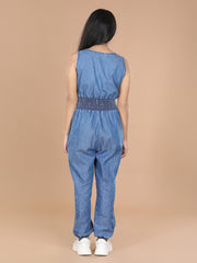 Girls Blue Denim Jumpsuit with front Zip