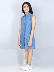 Girls Denim Dress with Button detail