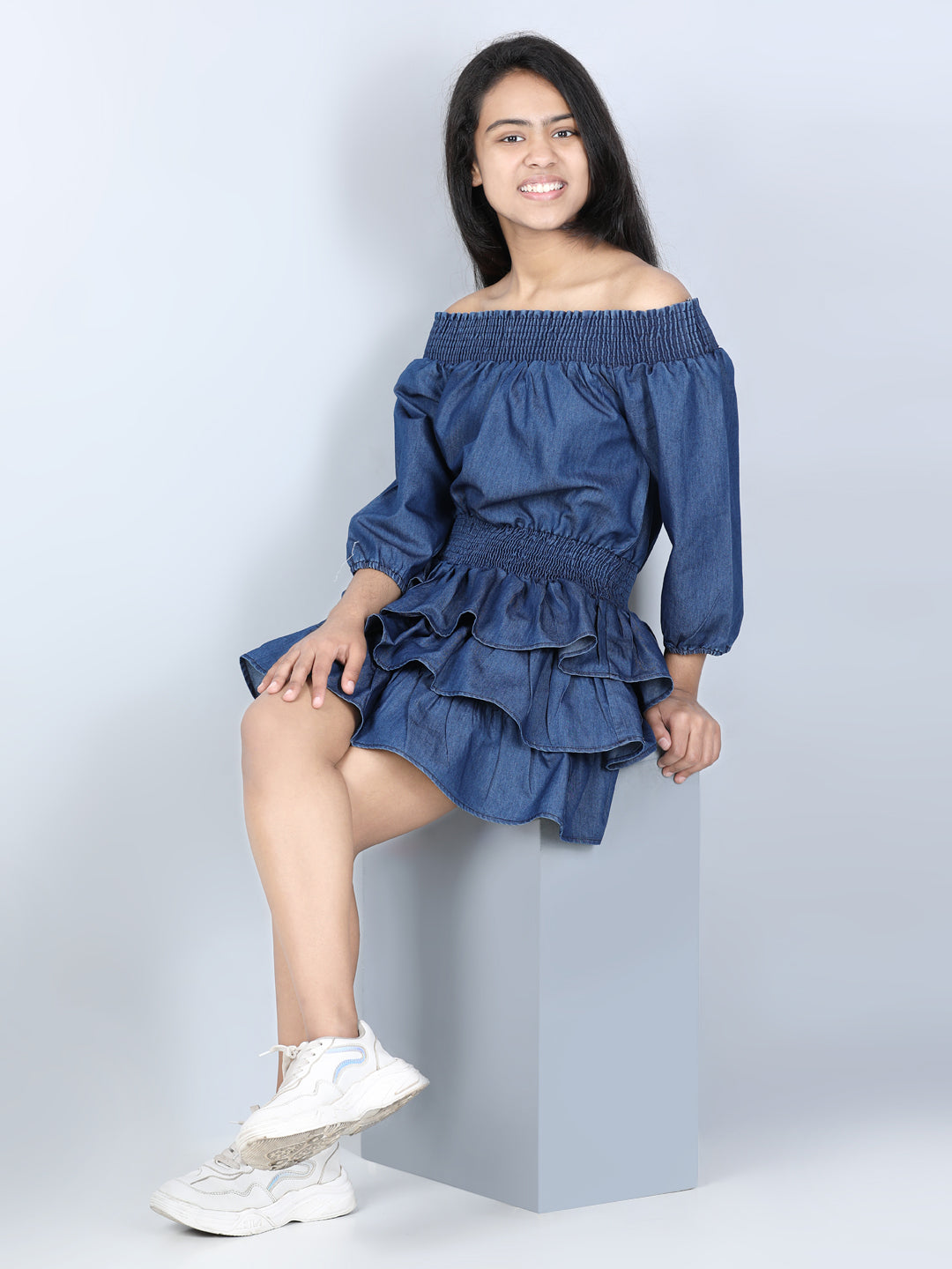 Girls Denim Dress with tiers