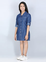 Girls Denim Shirt Dress with Lapel