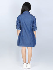 Girls Denim Shirt Dress with Lapel