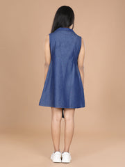 Girls Denim Dress with Lapel Flap