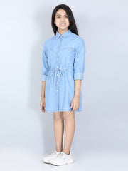 Girls Denim Dress with Triangular Pocket Flaps