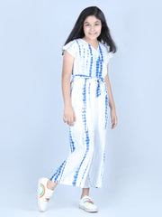 Girls Rayon Blue Tie & Dye Jumpsuit