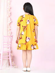 StyleStone Girls Yellow Floral Crepe Dress