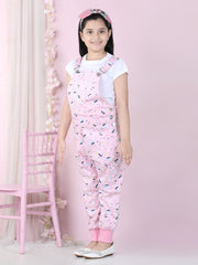 StyleStone Girls Pink Printed Dungaree (T Shirt not included)