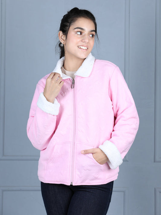 StyleStone Girls Pink & White Reversible Fleece Jacket